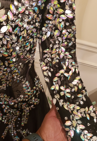 Beautiful Encrusted One Sleeved Evening Gown - Picture 4 of 8